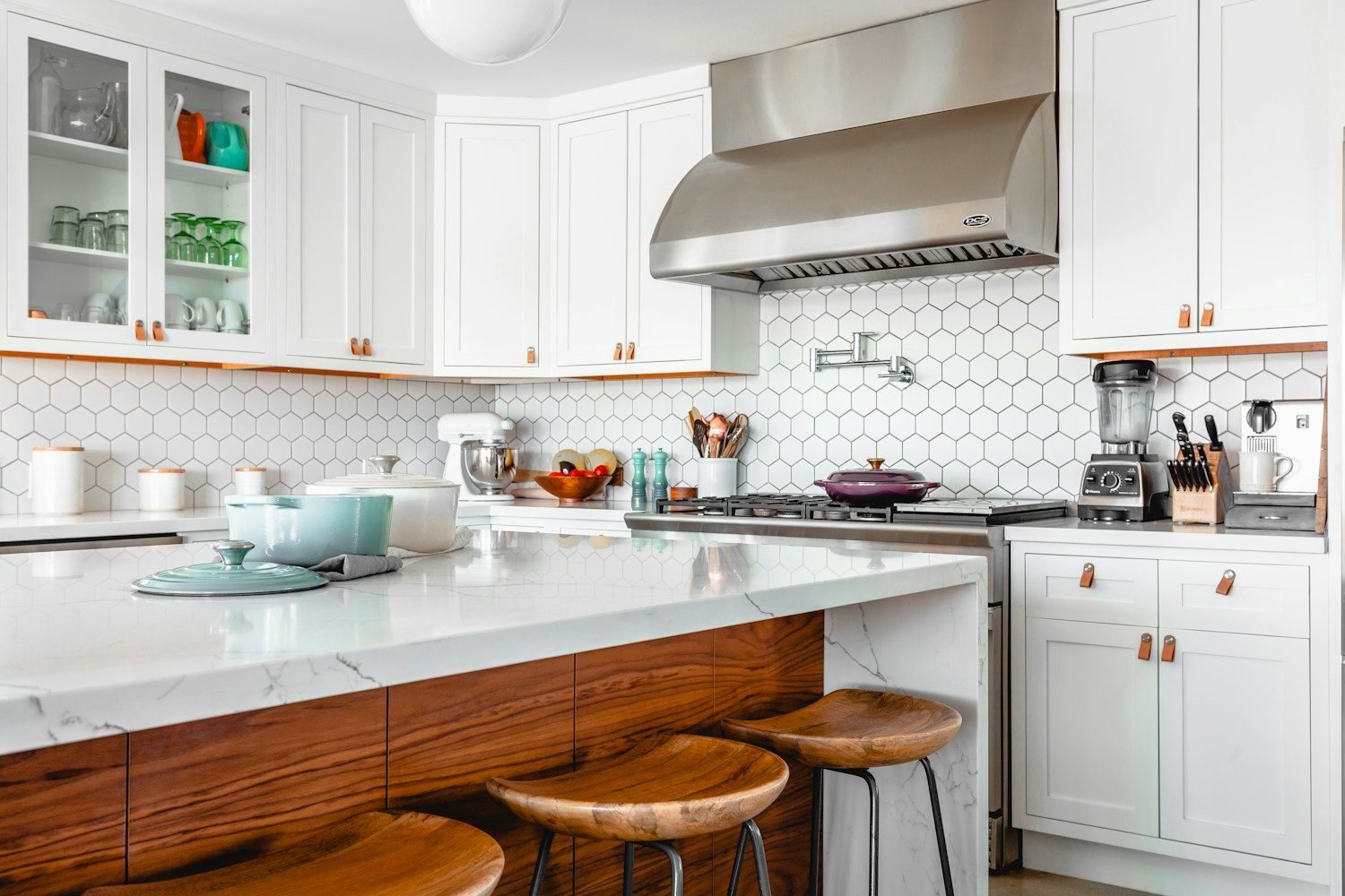 Home kitchen with cabinets and a countertop